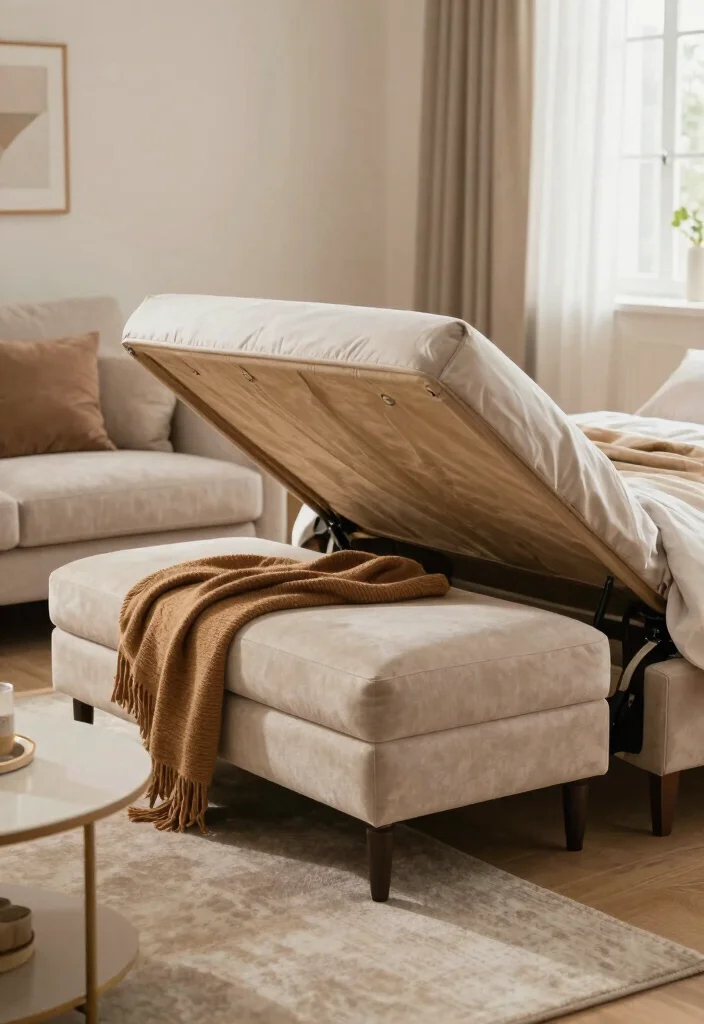 10 Bed in Living Room Ideas for Tiny Apartments 46 10 Bed in Living Room Ideas for Tiny Apartments 6. Ottomans with Hidden Beds Double Duty Furniture 0