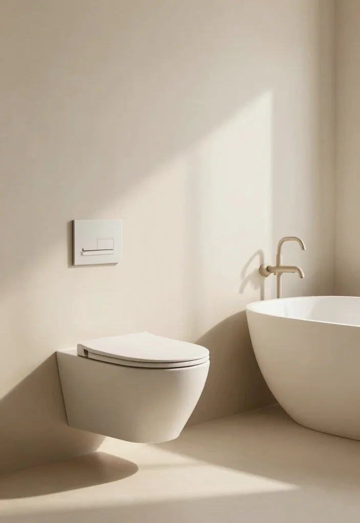 10 Beige Toilet Bathroom Ideas with Soft Neutral Style 2. Minimalist Beige Fixtures 0