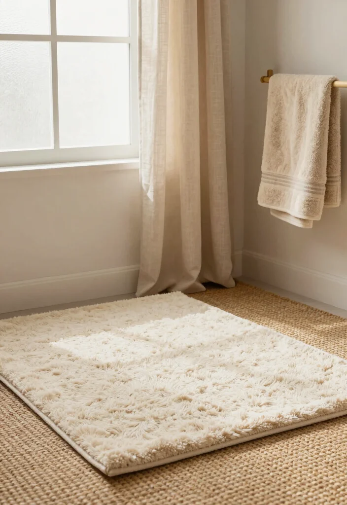 10 Beige Toilet Bathroom Ideas with Soft Neutral Style 3. Cozy Textiles 0