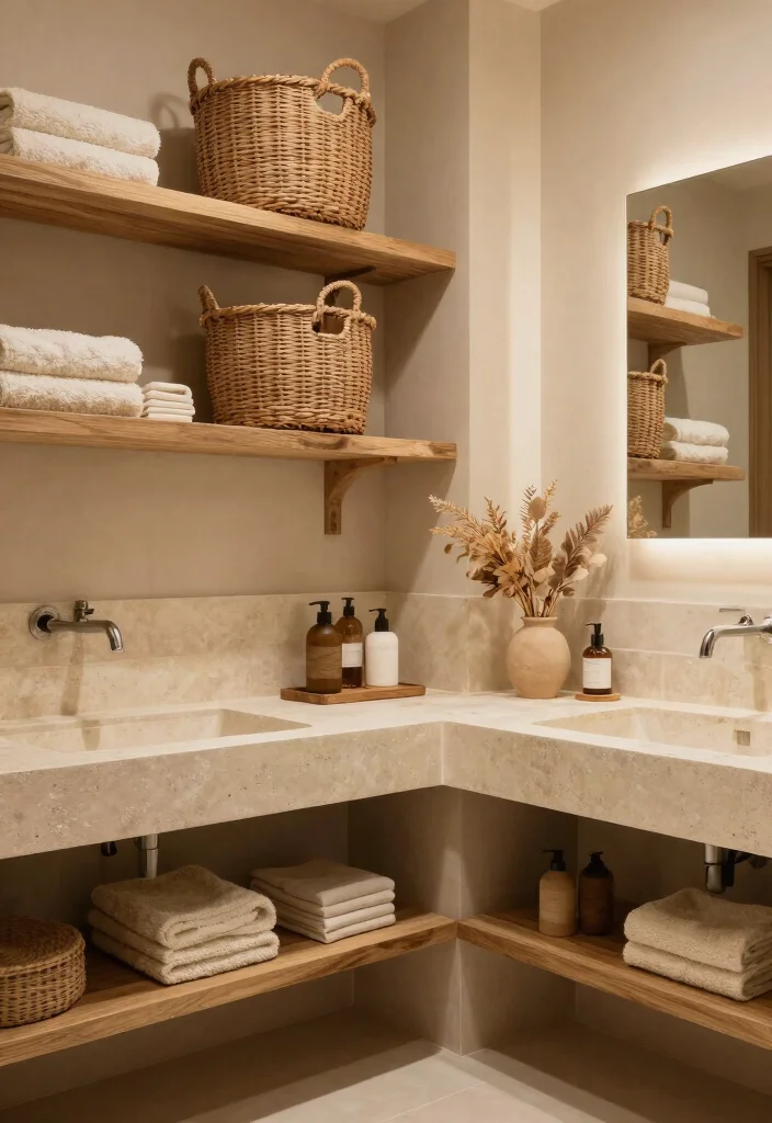 10 Beige Toilet Bathroom Ideas with Soft Neutral Style 4. Natural Materials 0