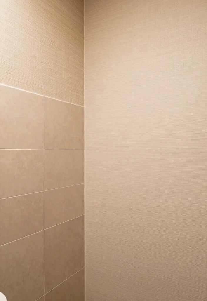 10 Beige Toilet Bathroom Ideas with Soft Neutral Style 7. Textured Walls 0