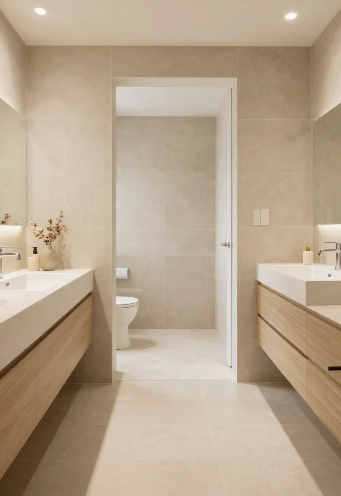 10 Beige Toilet Bathroom Ideas with Soft Neutral Style 9. Seamless Flow 0