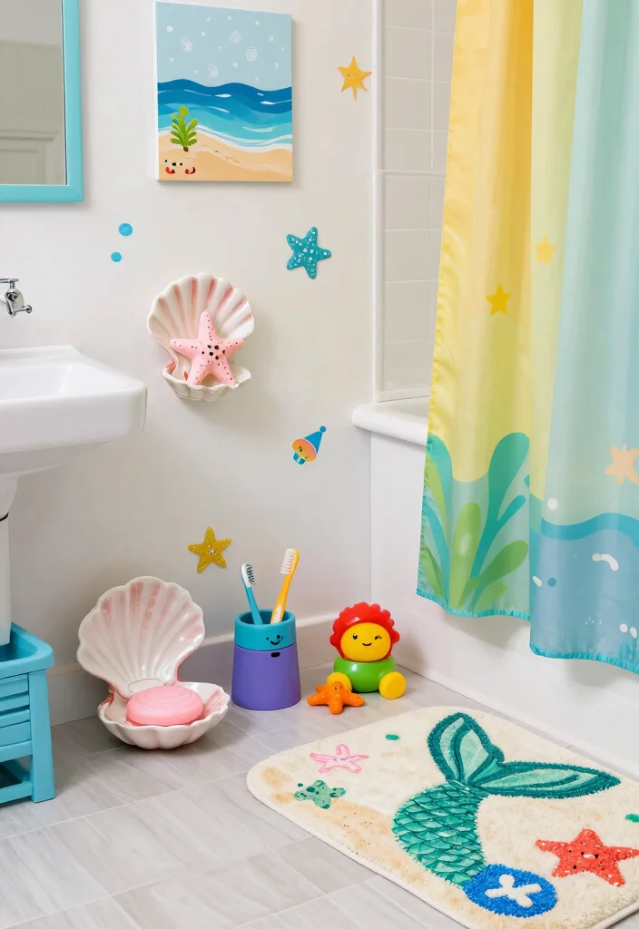 10 Mermaid Bathroom Ideas for a Fun Coastal Theme 3. Playful Beach Themed Accessories 0