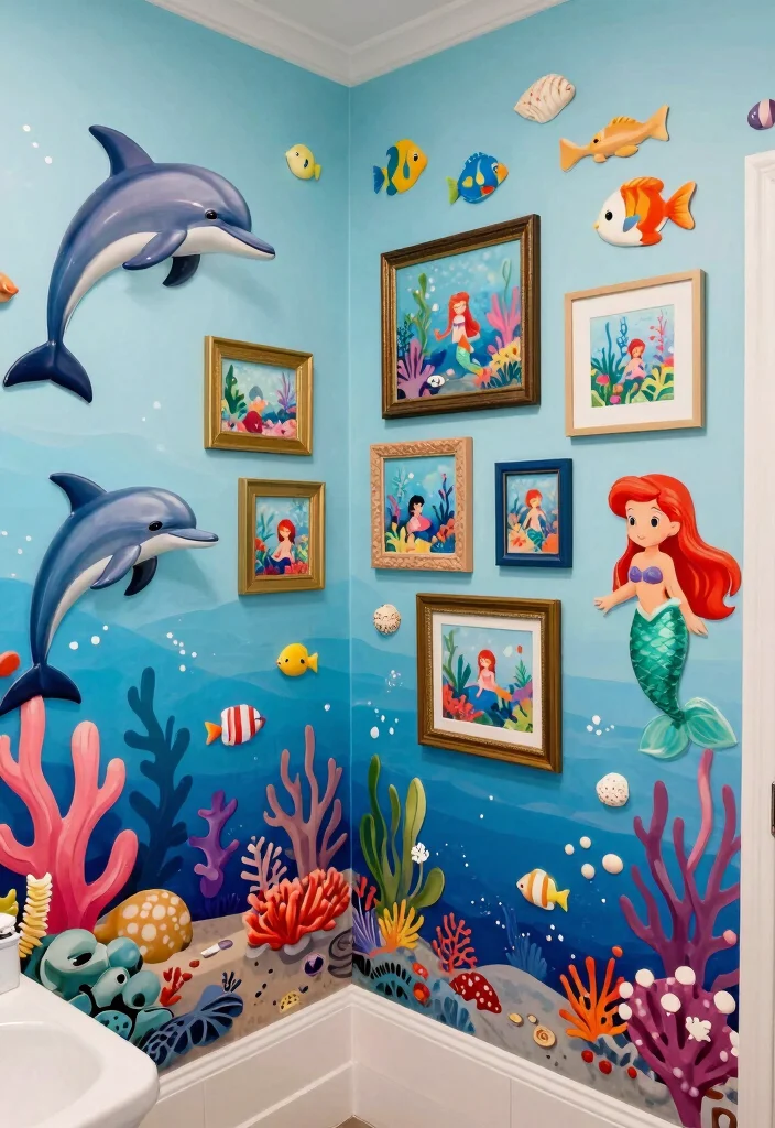 10 Mermaid Bathroom Ideas for a Fun Coastal Theme 6. Underwater Themed Wall Art 0