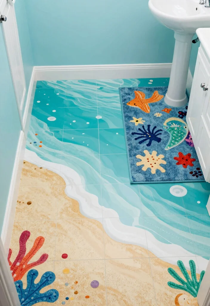 10 Mermaid Bathroom Ideas for a Fun Coastal Theme 9. Underwater Adventure Flooring 0
