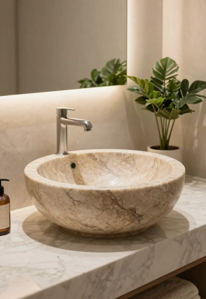 12 Bathroom Sink Ideas for Style and Everyday Use 3. Stone Vessel Sink 0