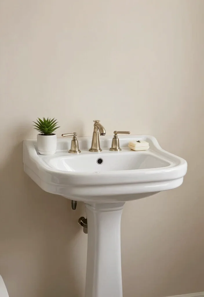 12 Bathroom Sink Ideas for Style and Everyday Use 9. Pedestal Sink with Minimalist Flair 0