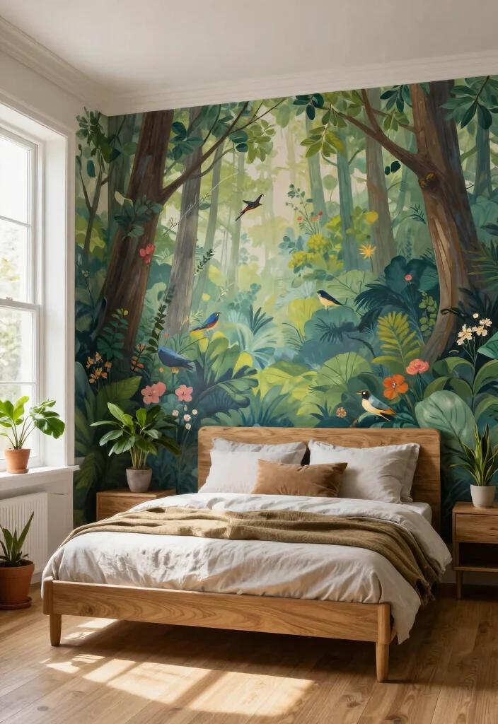 12 Bedroom Mural Ideas for Artistic Statement Walls 1. Nature Inspired Murals 0