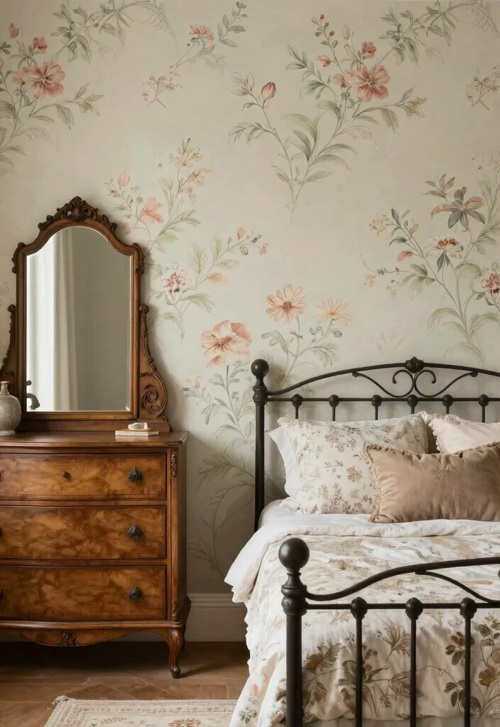 12 Bedroom Mural Ideas for Artistic Statement Walls 4. Vintage Inspired Murals 0