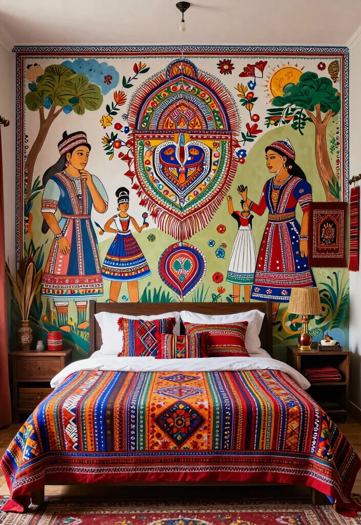 12 Bedroom Mural Ideas for Artistic Statement Walls 7. Cultural Heritage Murals 0