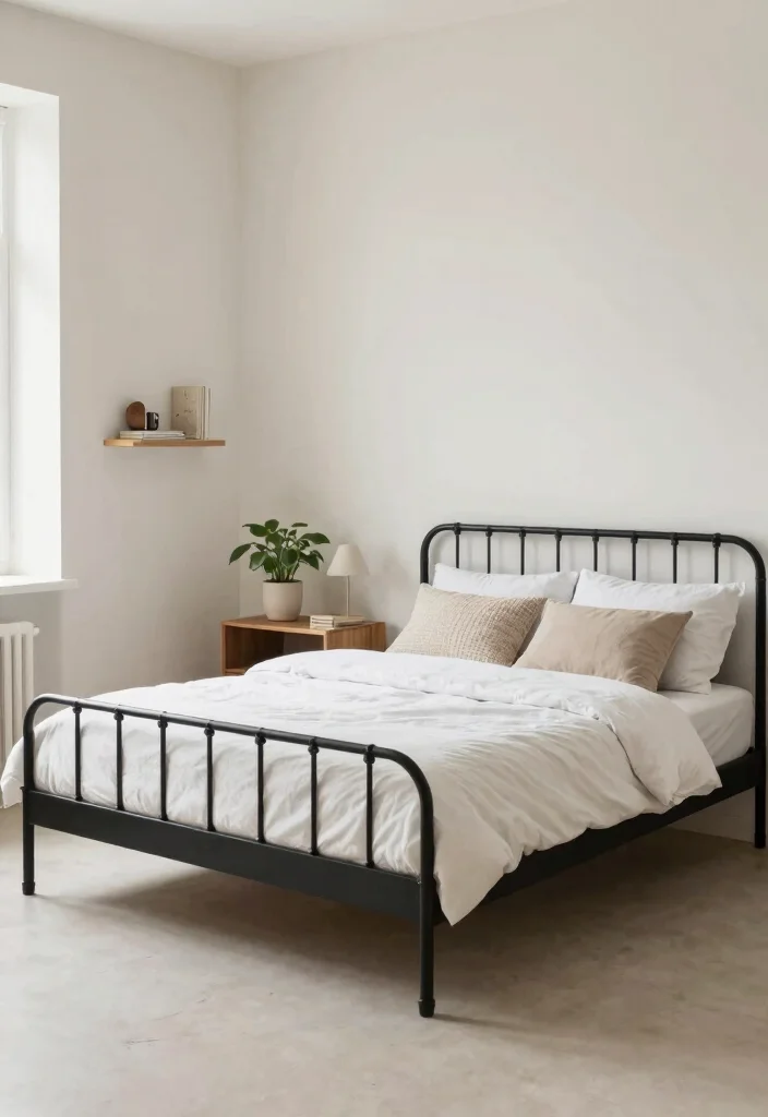 12 Black Iron Bed Frame Bedroom Ideas with Classic Edge 1. Cozy Minimalism 0