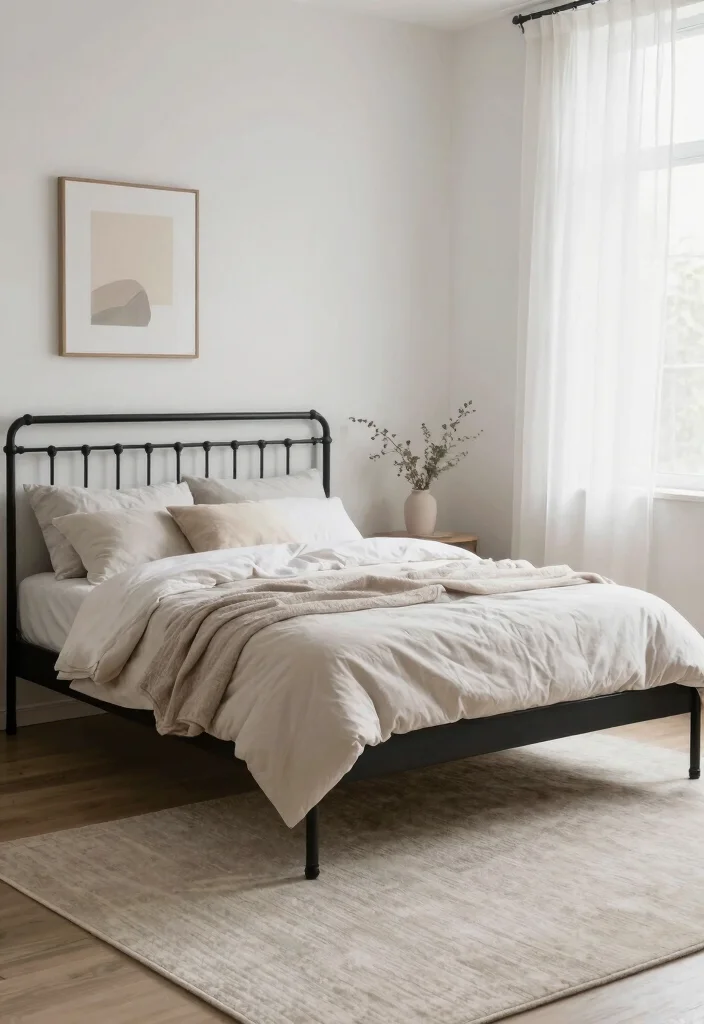 12 Black Iron Bed Frame Bedroom Ideas with Classic Edge 11. Soft and Serene 0