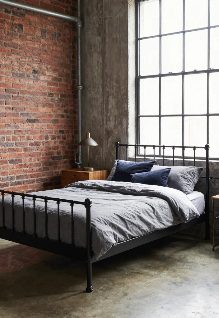 12 Black Iron Bed Frame Bedroom Ideas with Classic Edge 3. Industrial Chic 0