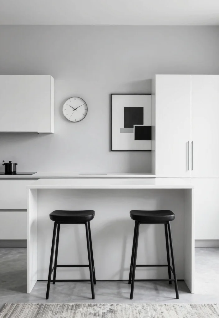 12 Black White and Grey Kitchen Ideas with Modern Contrast 13 12 Black White and Grey Kitchen Ideas with Modern Contrast 3. Minimalist Monochrome Decor 0