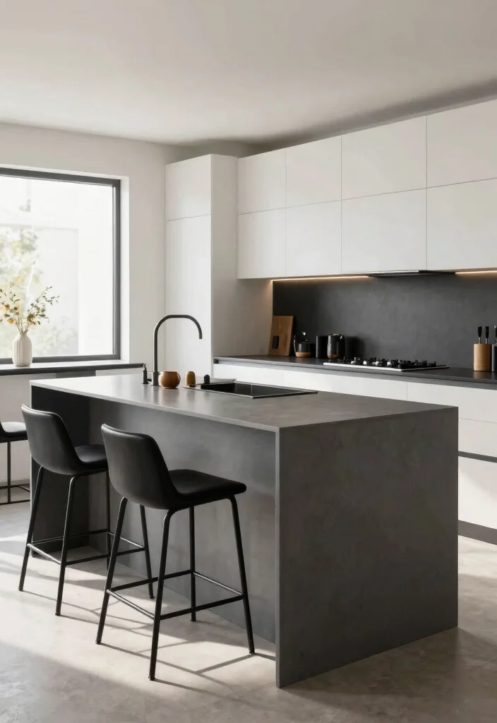 12 Black White and Grey Kitchen Ideas with Modern Contrast 37 12 Black White and Grey Kitchen Ideas with Modern Contrast 7. Grey Island with Black Bar Stools 0