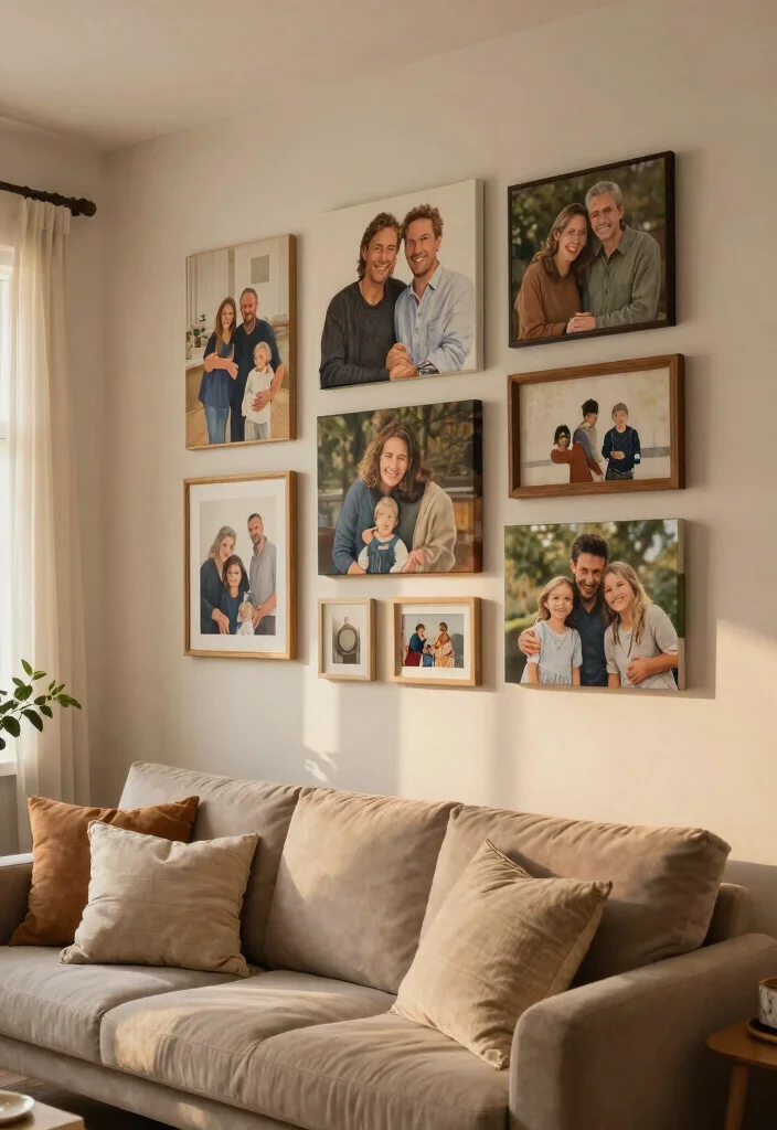 12 Canvas Picture Wall Ideas for Living Room Decor 11. Family Gallery 0
