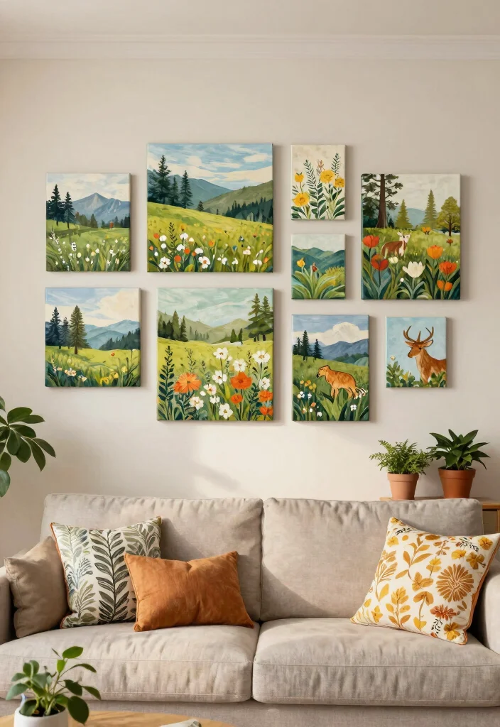12 Canvas Picture Wall Ideas for Living Room Decor 2. Themed Gallery 0