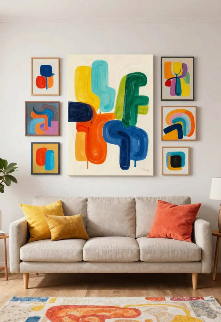 12 Canvas Picture Wall Ideas for Living Room Decor 4. Color Pop 0