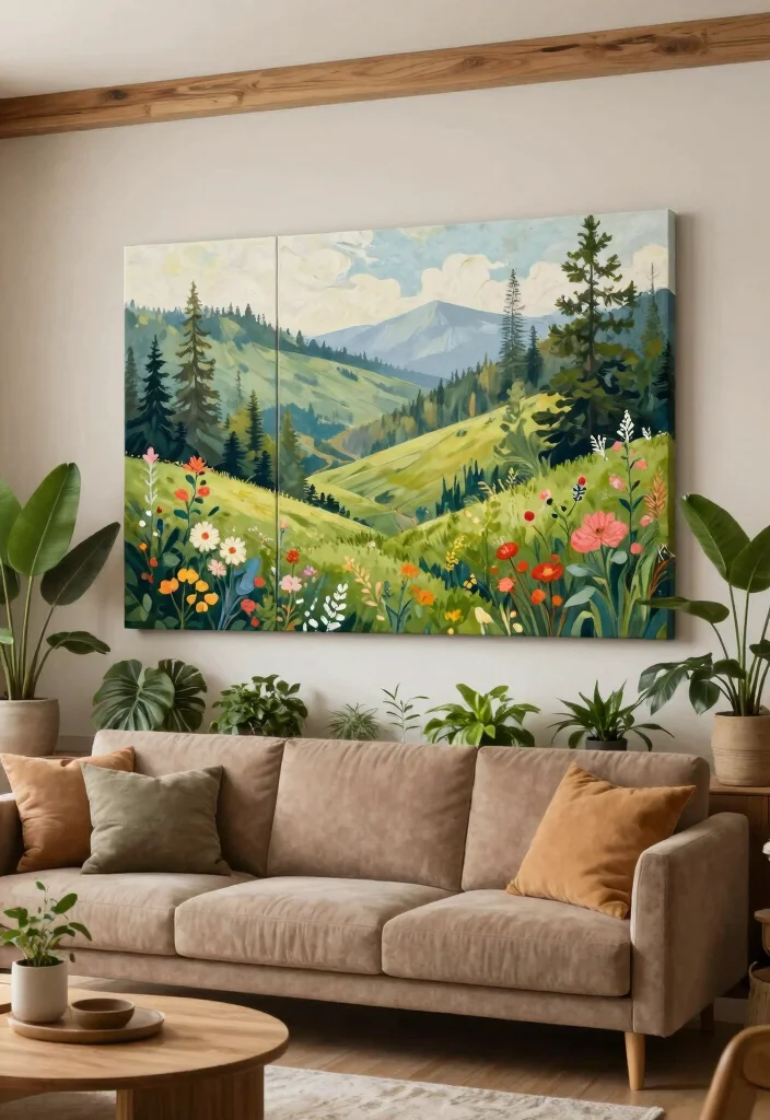 12 Canvas Picture Wall Ideas for Living Room Decor 8. Nature Inspired 0
