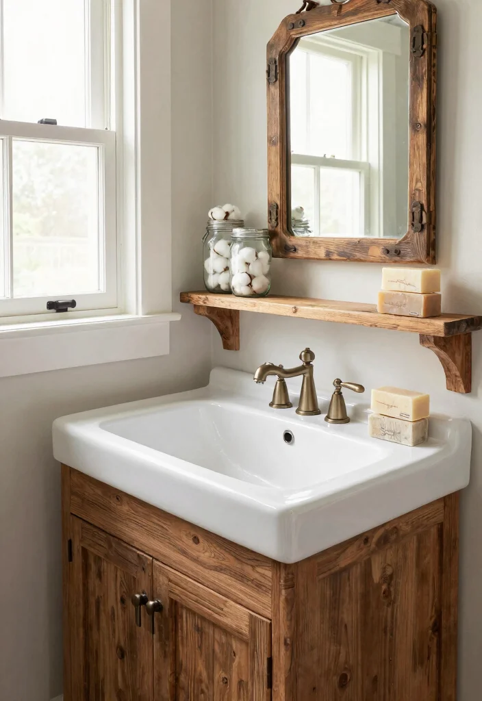12 Country Style Bathroom Ideas with Timeless Charm 1. Farmhouse Sink Focal Point 0