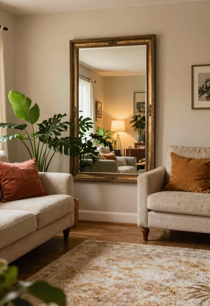 12 Cozy Apartment Living Room Ideas That Feel Inviting 9. Use Mirrors to Create Illusions 0