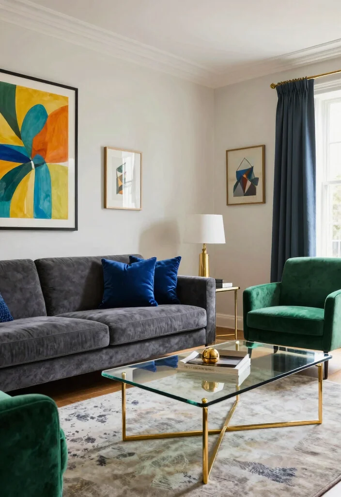 12 Dark Grey Couch Living Room Color Scheme Ideas 3. Bold Jewel Tones 0