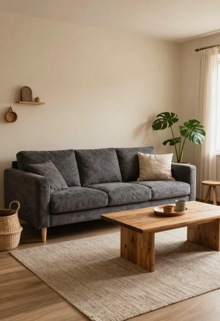 12 Dark Grey Couch Living Room Color Scheme Ideas 4. Earthy Neutrals 0