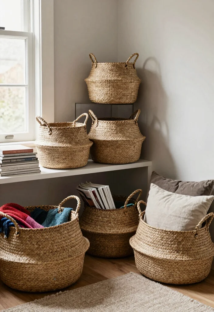 12 Eco-Friendly Living Room Niche Ideas for Storage and Display 14 12 Eco Friendly Living Room Niche Ideas for Storage and Display 4. Stylish Baskets for Storage 0
