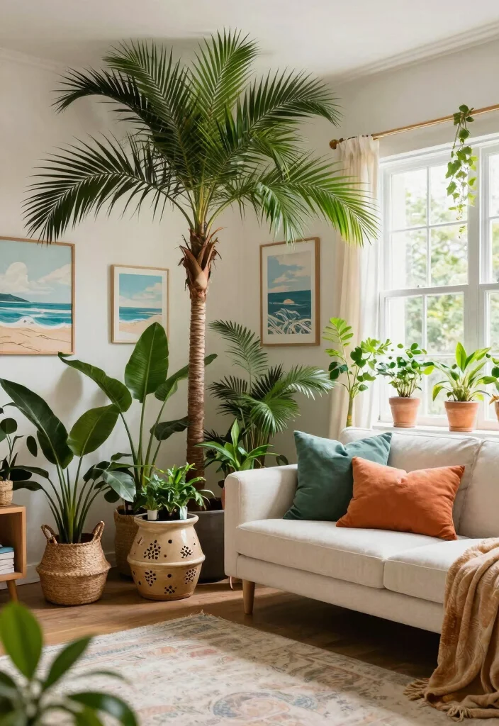 12 Florida Living Room Ideas with Light Coastal Vibes 2. Tropical Plants 0