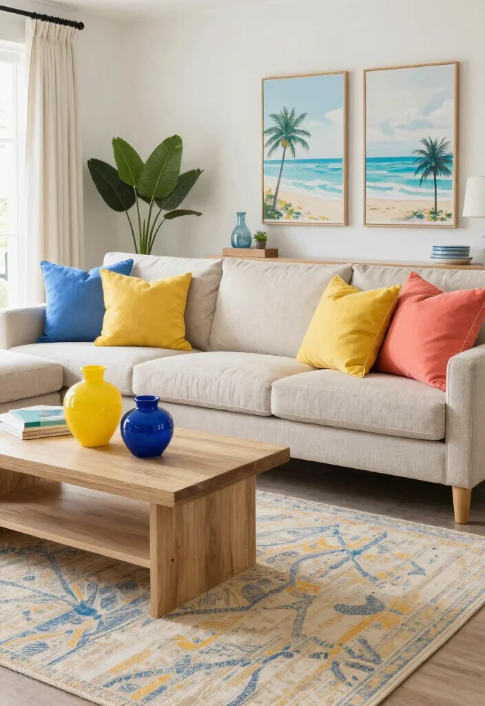 12 Florida Living Room Ideas with Light Coastal Vibes 6. Coastal Color Accents 0