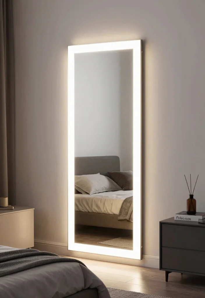 12 Full Length Bedroom Mirror Ideas for Style and Function 52 12 Full Length Bedroom Mirror Ideas for Style and Function 12. Statement Mirror with Built In Lighting 0