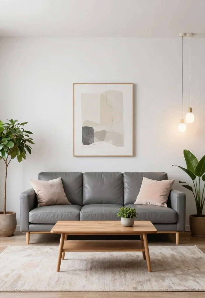 12 Gray Leather Couch Living Room Ideas with Modern Style 1. Minimalist Haven 0