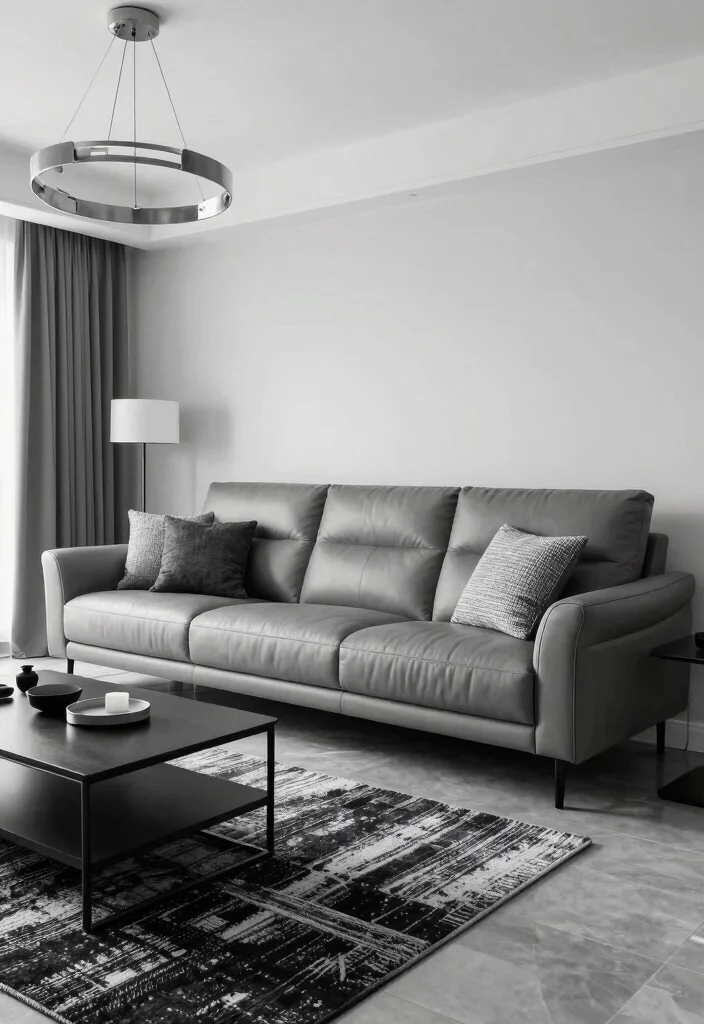 12 Gray Leather Couch Living Room Ideas with Modern Style 4. Elegant Monochrome 0