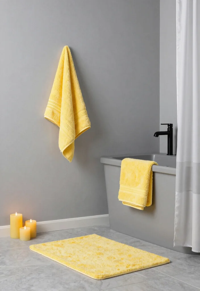 12 Gray and Yellow Bathroom Ideas for Fresh Contrast 1 12 Gray and Yellow Bathroom Ideas for Fresh Contrast 1. Minimalist Gray with Bold Yellow Accessories 0