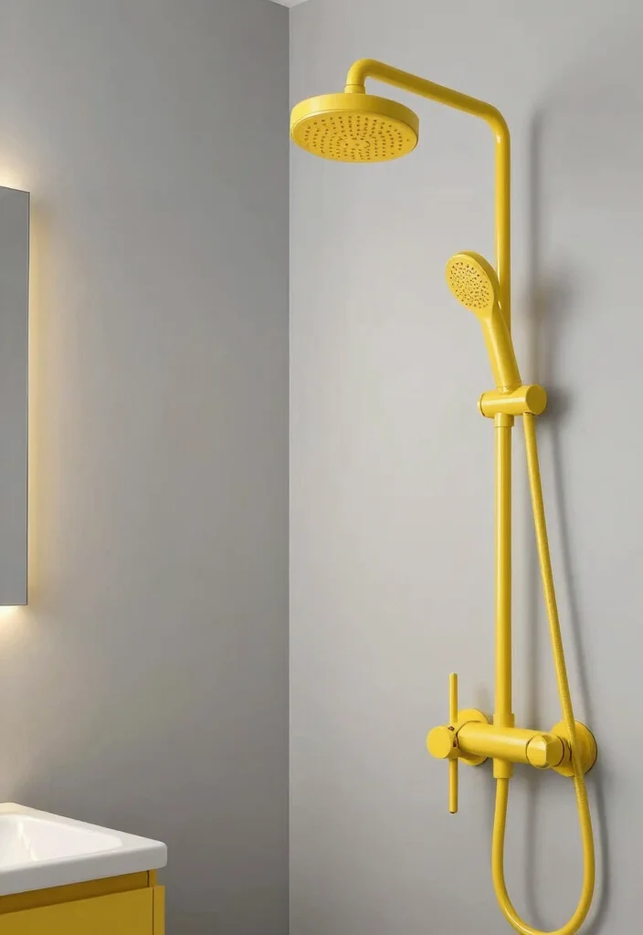 12 Gray and Yellow Bathroom Ideas for Fresh Contrast 14 12 Gray and Yellow Bathroom Ideas for Fresh Contrast 4. Gray Walls with Yellow Fixtures 0