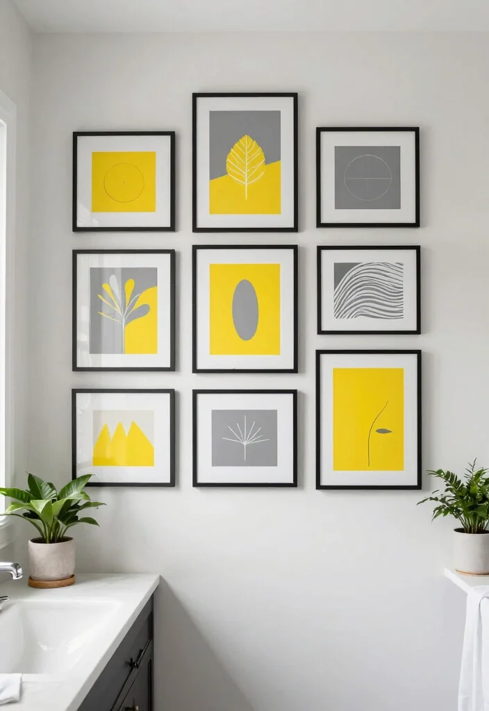 12 Gray and Yellow Bathroom Ideas for Fresh Contrast 37 12 Gray and Yellow Bathroom Ideas for Fresh Contrast 7. Elegant Gray and Yellow Wall Art 0