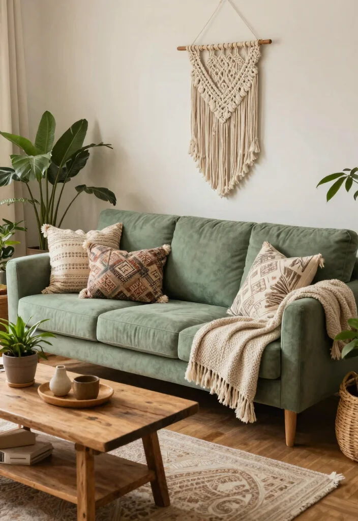 12 Green Sofa Living Room Ideas for Fresh Color 14 12 Green Sofa Living Room Ideas for Fresh Color 4. Bohemian Sage Green for a Relaxed Feel 0