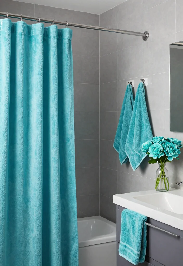 12 Grey Bathroom Ideas with a Pop of Color 1. Bold Turquoise Accents 0