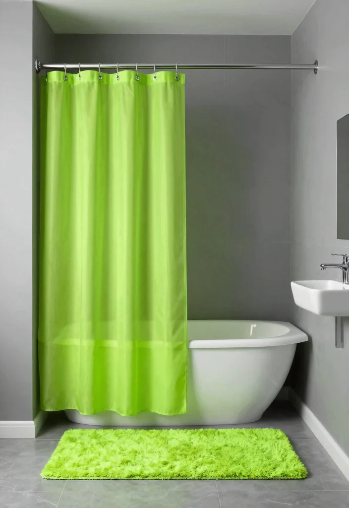 12 Grey Bathroom Ideas with a Pop of Color 10. Neon Green Splash 0