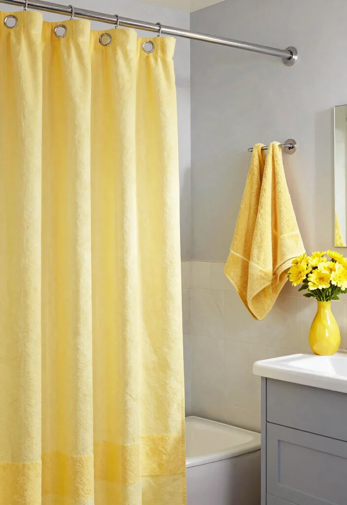 12 Grey Bathroom Ideas with a Pop of Color 3. Sunny Yellow Highlights 0
