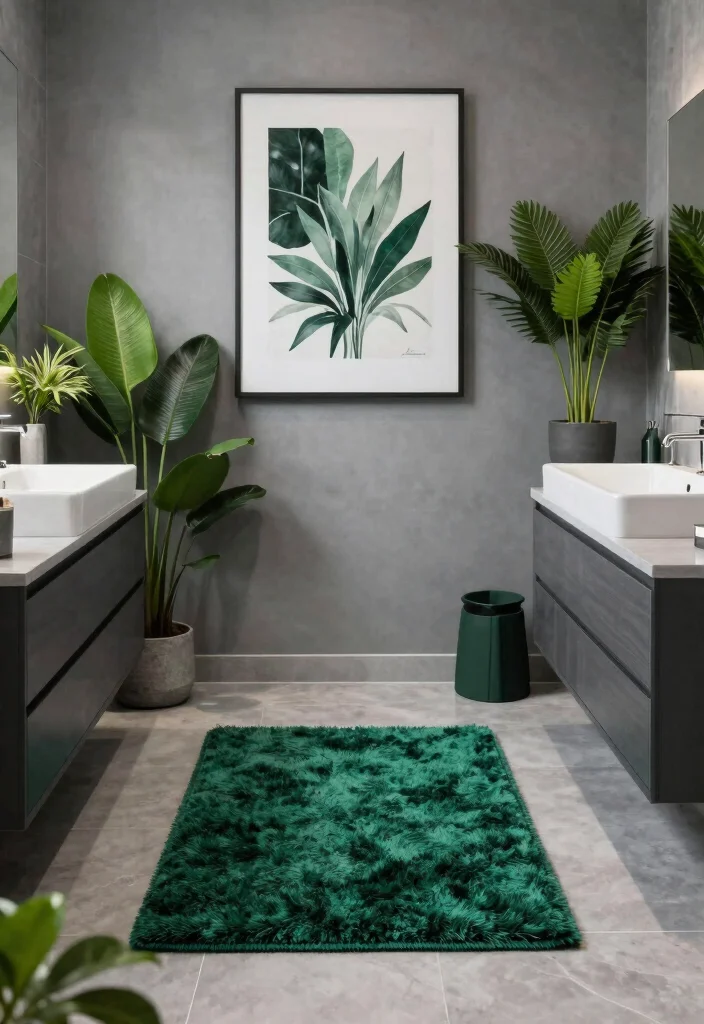 12 Grey Bathroom Ideas with a Pop of Color 4. Luxe Emerald Green Elements 0
