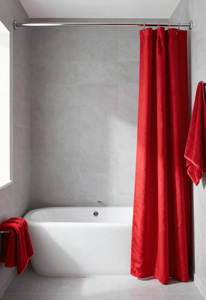 12 Grey Bathroom Ideas with a Pop of Color 6. Daring Red Accents 0