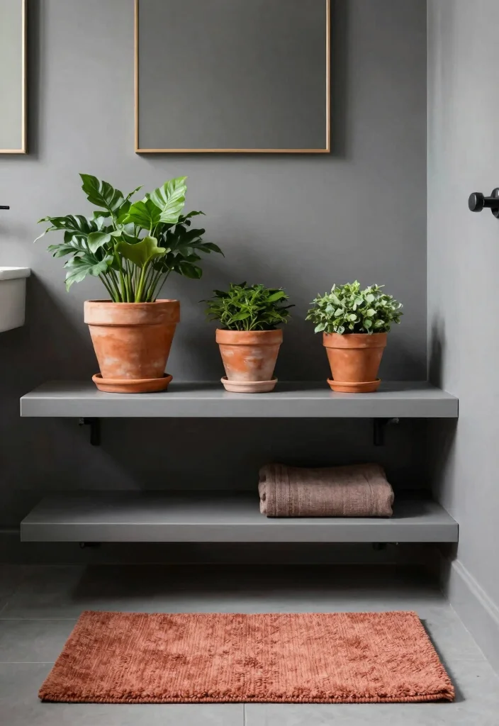 12 Grey Bathroom Ideas with a Pop of Color 7. Earthy Terracotta Hues 0