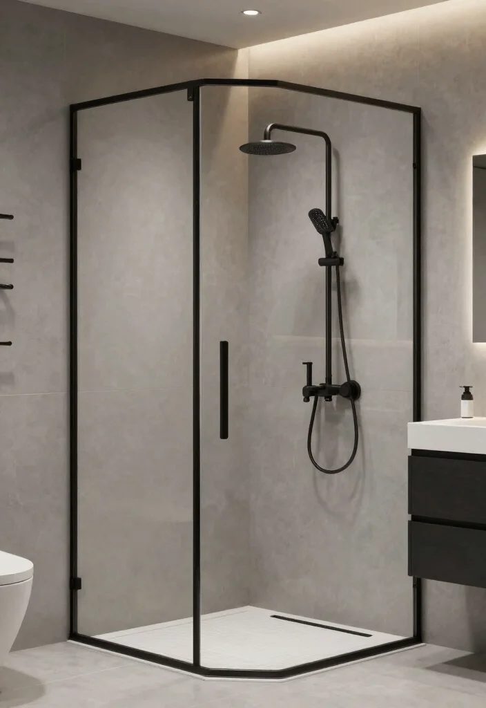 12 Grey Bathroom Ideas with a Pop of Color 8. Sleek Black and Grey Contrast 0