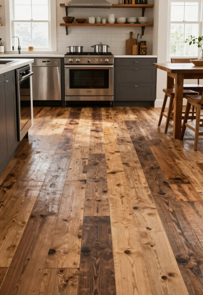 12 Kitchen Wood Flooring Ideas for Natural Warmth 2 12 Kitchen Wood Flooring Ideas for Natural Warmth 2. Reclaimed Wood Planks 0