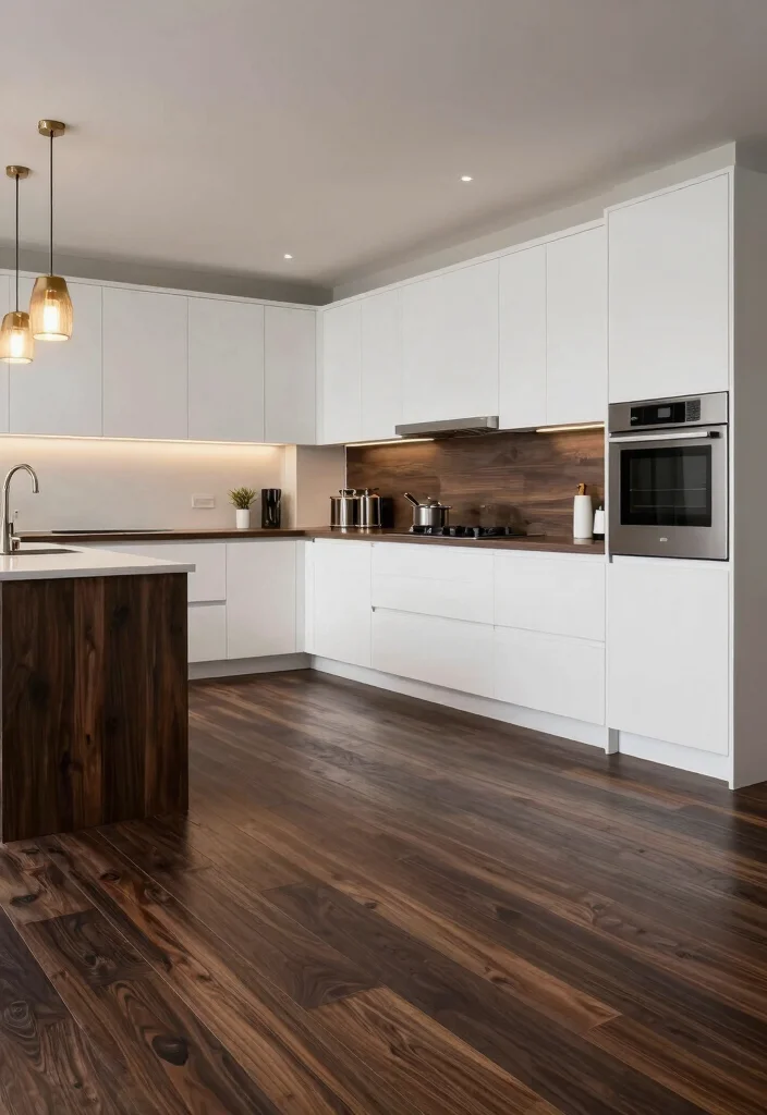 12 Kitchen Wood Flooring Ideas for Natural Warmth 29 12 Kitchen Wood Flooring Ideas for Natural Warmth 9. Dark Stained Wood 0