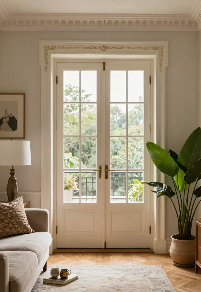 12 Living Room Door Ideas to Improve Flow and Style 10. French Doors for Timeless Charm 0