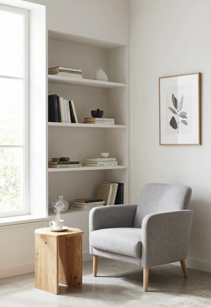 12 Living Room Library Ideas for Reading Corners 3. Minimalist Shelving and Scandinavian Design 0
