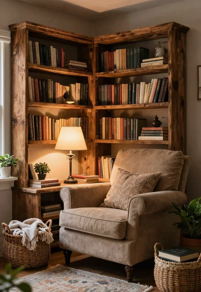 12 Living Room Library Ideas for Reading Corners 8. Rustic Farmhouse Vibes 0