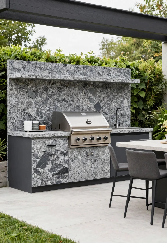 12 Outdoor Kitchen Backsplash Ideas for Stylish Durability 2. Sleek Stone Finish 0